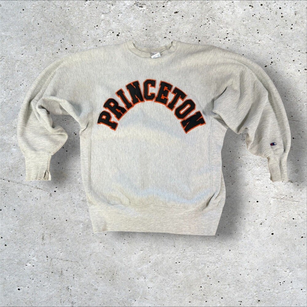Vintage 80's Champion Reverse Weave Princeton Crewneck Sweatshirt Gray Large USA